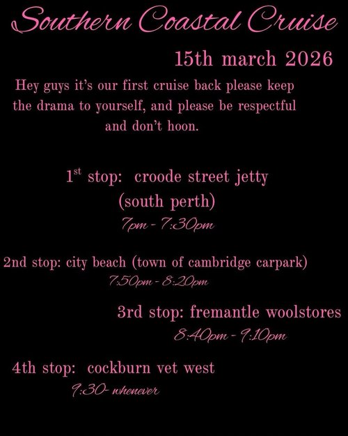 Southern Coastal Cruise — car meet in Perth, WA on Sunday 15 March 2026