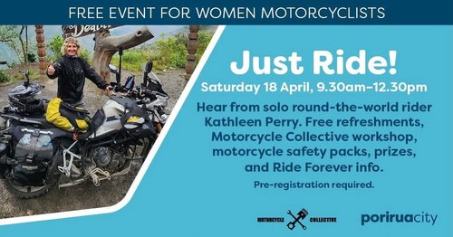 Just Ride! - Porirua Women Motorcyclist Safety Event — car meet in International on Saturday 18 April 2026