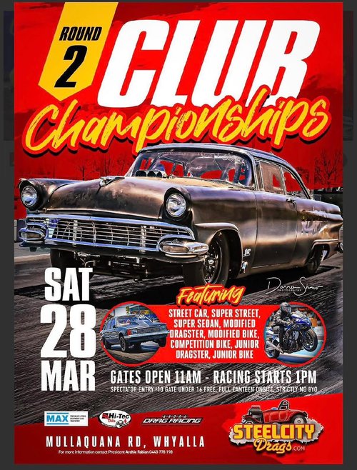 Round 2 Club Championships — Muscle track day in Adelaide, SA on Saturday 28 March 2026