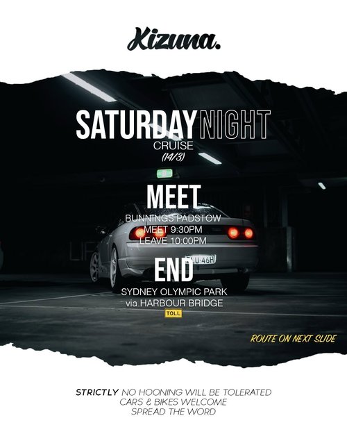 Saturday Night Cruise — JDM/Stance car meet in Sydney, NSW on Saturday 14 March 2026