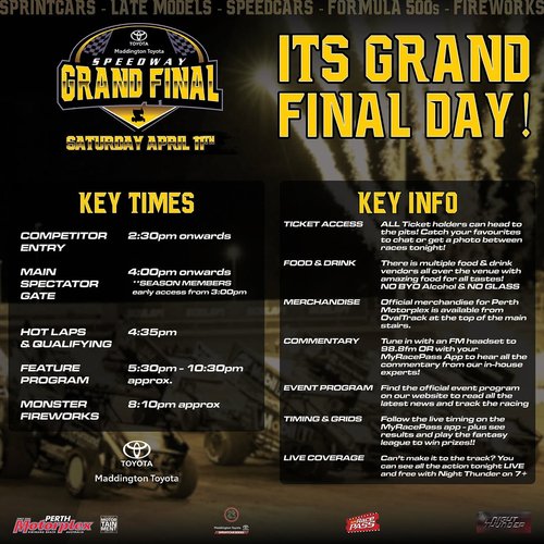Maddington Toyota Speedway Grand Final — Muscle spectator event in Perth, WA on Saturday 11 April 2026