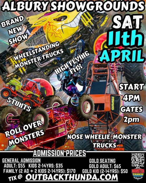 Monster Truck Mayhem — spectator event in Albury, NSW on Saturday 11 April 2026