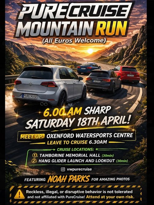 PureCruise Mountain Run — Euro car meet in Brisbane, QLD on Saturday 18 April 2026