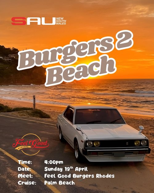 Burgers & Beach — JDM car meet in Sydney, NSW on Sunday 19 April 2026