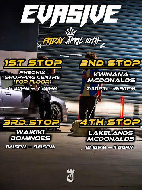 Evasive Southern Cruise — JDM car meet in Perth, WA on Friday 10 April 2026