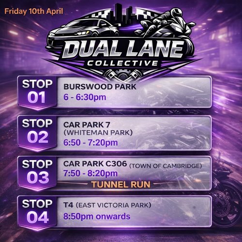 DLC’s first meet — car meet in Perth, WA on Friday 10 April 2026