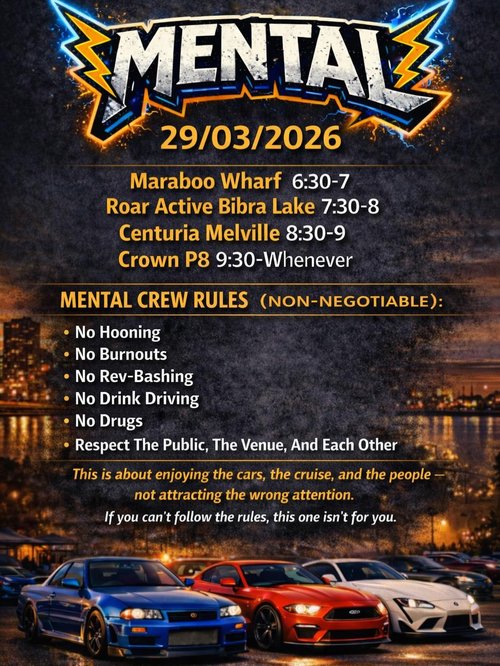 Mental Public Meet — JDM/Muscle car meet in Perth, WA on Sunday 29 March 2026