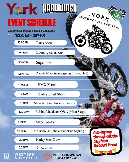 York Motorcycle Festival — Classic spectator event in Perth, WA on Sunday 22 March 2026