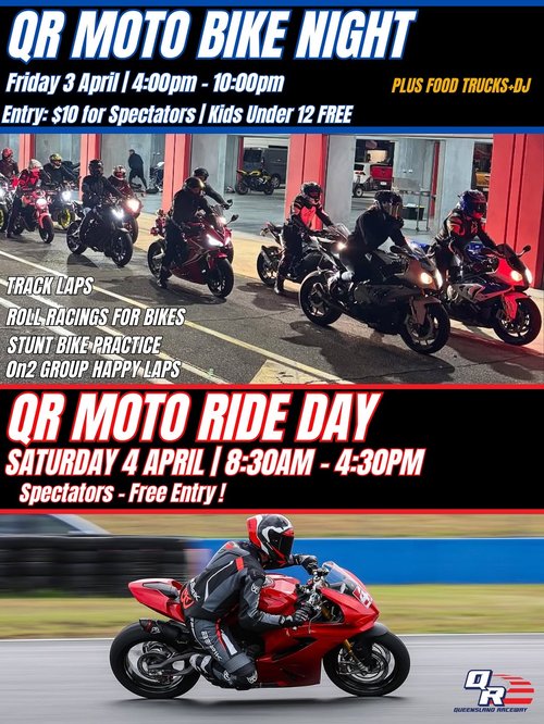 QR Moto Bike Night — track day in Brisbane, QLD on Friday 3 April 2026