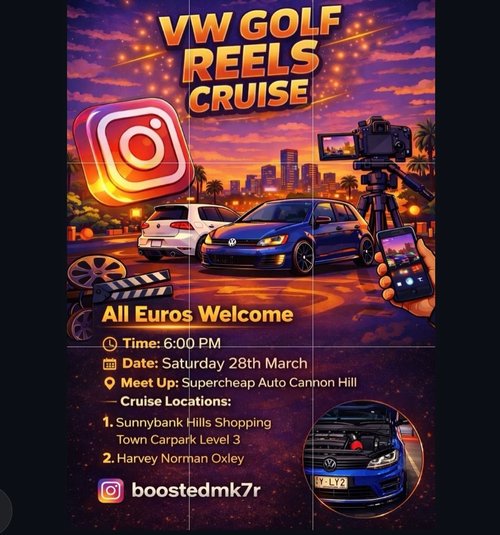 VW Golf Reels Cruise — Euro car meet in Brisbane, QLD on Saturday 28 March 2026