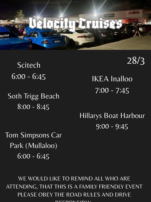 Velocity Cruises Coastal Cruise — car meet in Perth, WA on Saturday 28 March 2026