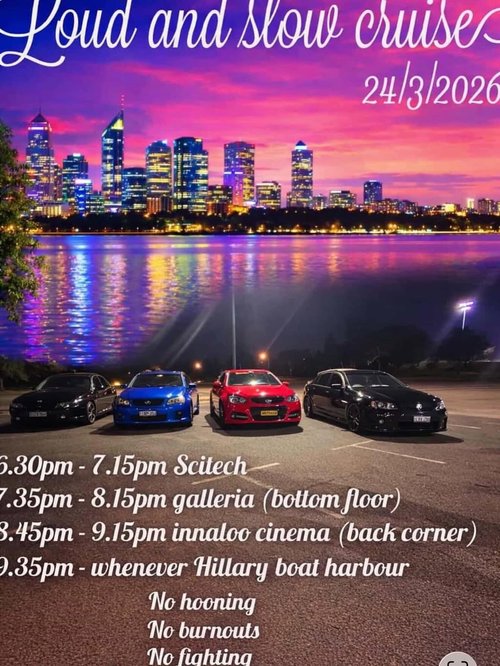 Loud and Slow cruise — Stance/Muscle car meet in Perth, WA on Tuesday 24 March 2026