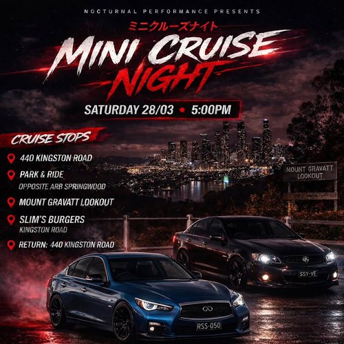 Mini Cruise Night — JDM car meet in Brisbane, QLD on Saturday 28 March 2026