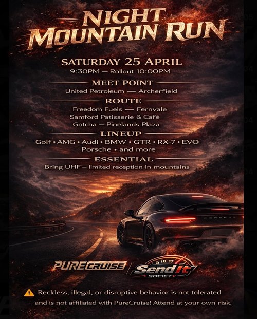 Night Mountain Run — Euro/JDM car meet in Brisbane, QLD on Saturday 25 April 2026