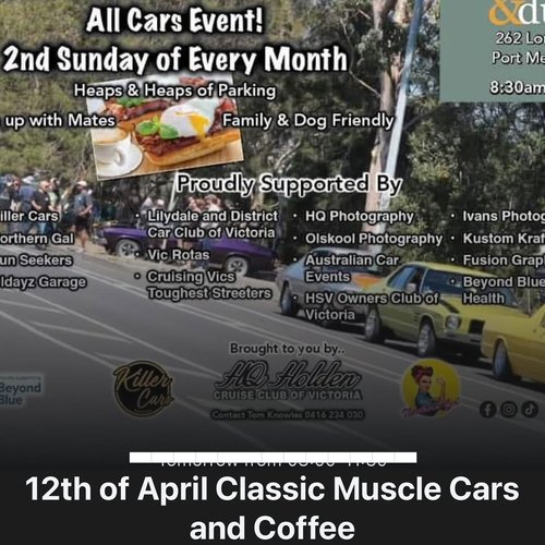 Classic Muscle Cars and Coffee — Classic/Muscle car meet in Melbourne, VIC on Sunday 12 April 2026