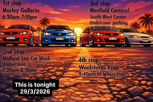 Sunset Sunday Cruise — Muscle car meet in Perth, WA on Sunday 29 March 2026