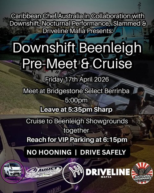 Downshift Beenleigh Pre-Meet & Cruise — JDM/Stance car meet in Brisbane, QLD on Friday 17 April 2026