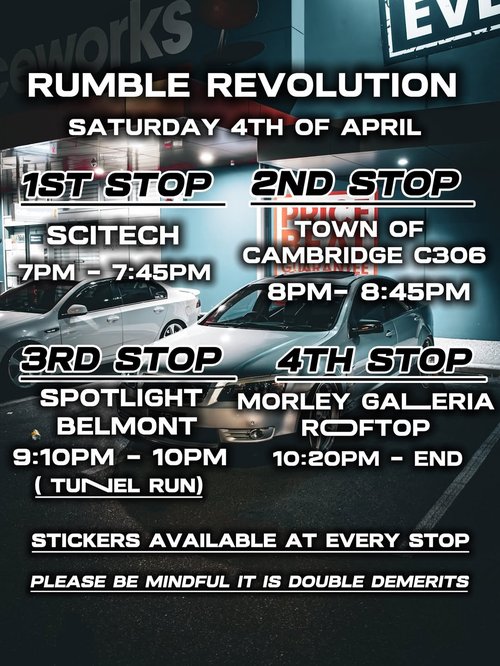 Rumble Revolution — JDM car meet in Perth, WA on Saturday 4 April 2026
