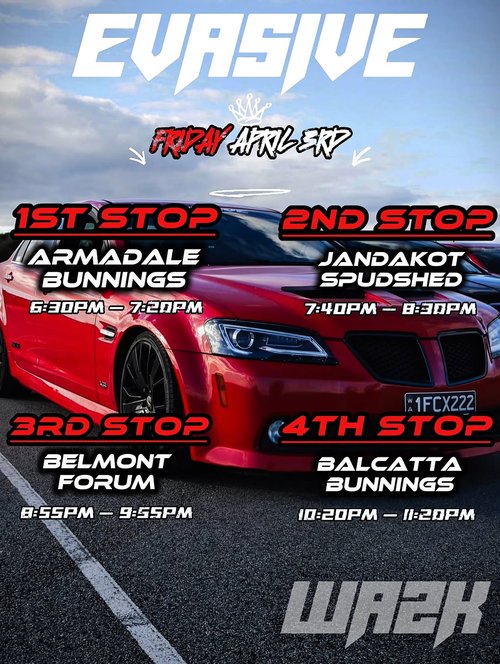 Evasive Cruise — JDM car meet in Perth, WA on Friday 3 April 2026