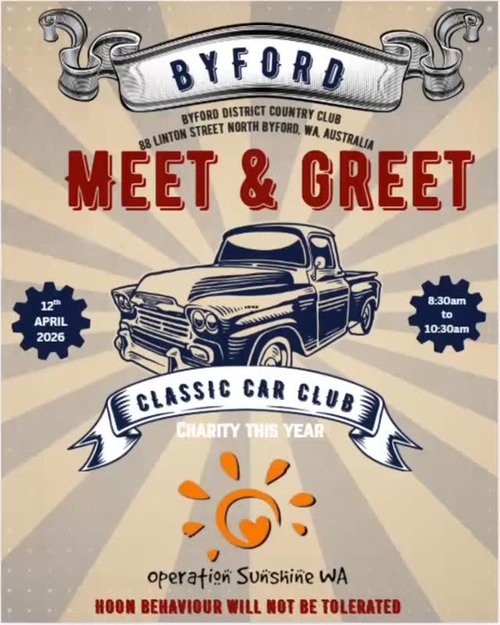 Byford Meet & Greet — Classic/Muscle car meet in Perth, WA on Sunday 12 April 2026