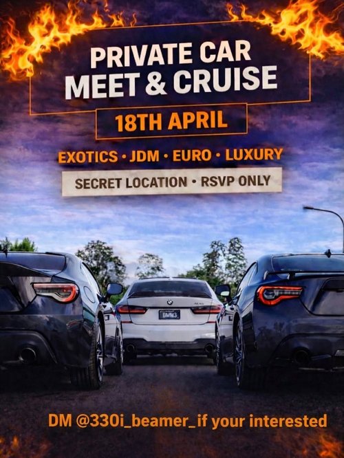 Private Car Meet & Cruise — JDM/Euro car meet in Brisbane, QLD on Saturday 18 April 2026