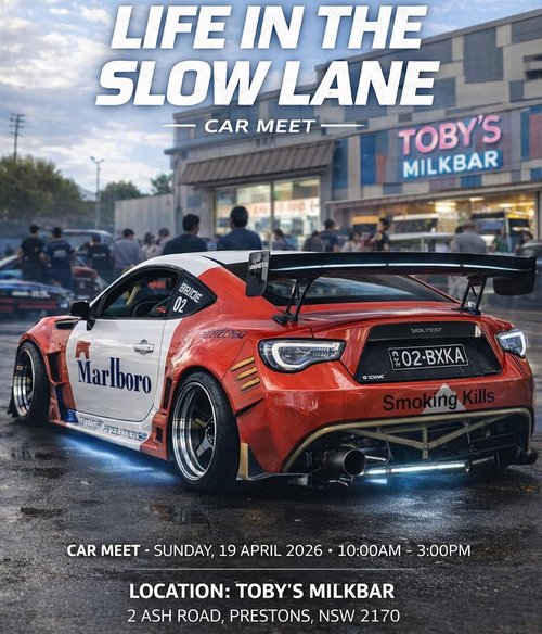 Life in the Slow Lane Car Meet — Euro/JDM car meet in Sydney, NSW on Sunday 19 April 2026