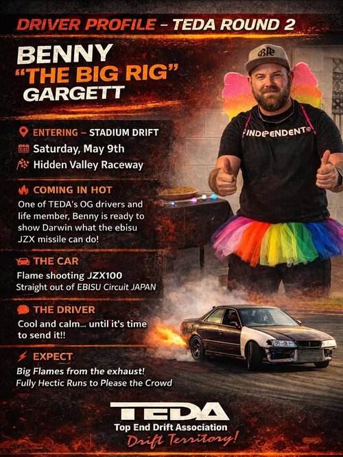 Stadium Drift - TEDA Round 2 — JDM spectator event in Darwin, NT on Saturday 9 May 2026