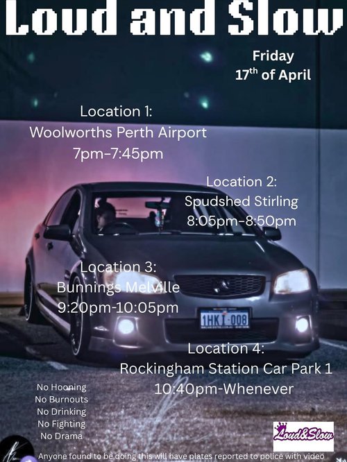 Loud and Slow — Stance car meet in Perth, WA on Friday 17 April 2026