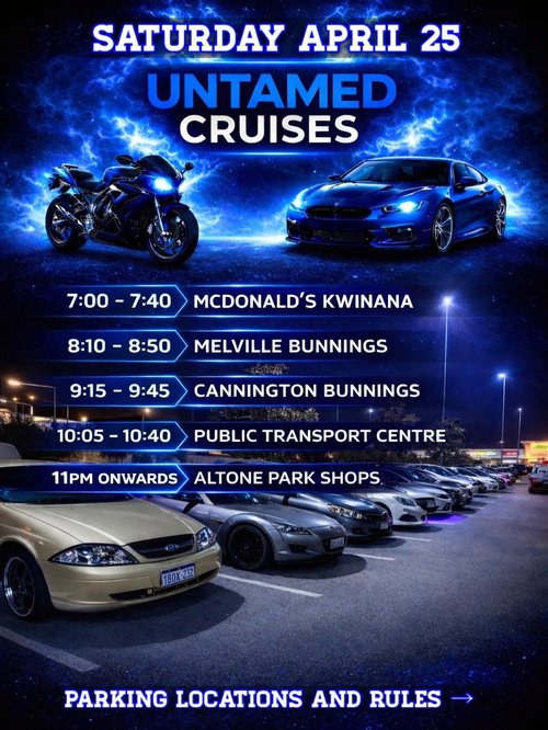 Untamed Cruises — Muscle car meet in Perth, WA on Saturday 25 April 2026