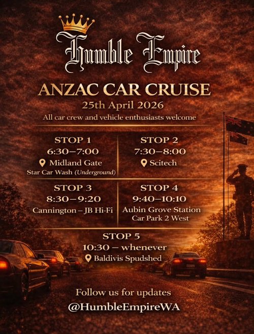 ANZAC CAR CRUISE — car meet in Perth, WA on Saturday 25 April 2026