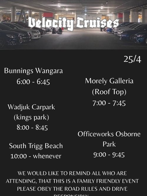 ANZAC day cruise — car meet in Perth, WA on Saturday 25 April 2026