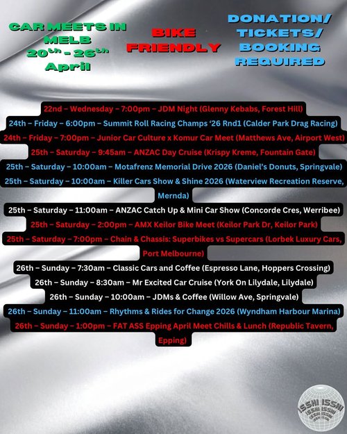 ANZAC Day Cruise — car meet in Melbourne, VIC on Saturday 25 April 2026