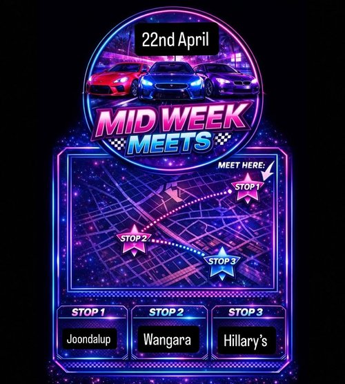Mid Week Meets — JDM/Euro car meet in Perth, WA on Wednesday 22 April 2026