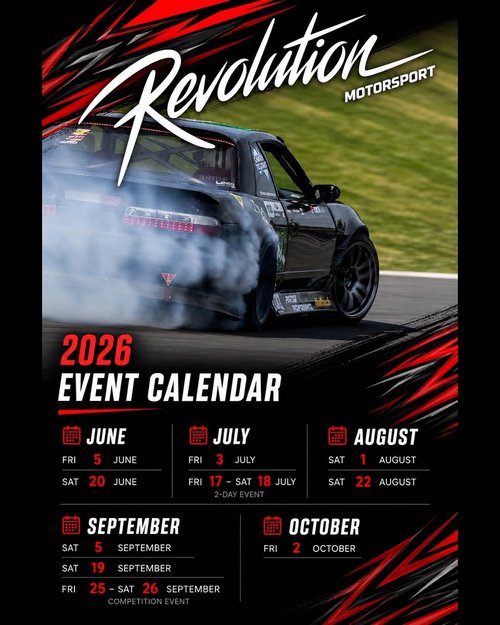 Revolution Motorsport 2026 Event Calendar — JDM track day in Brisbane, QLD on Friday 5 June 2026