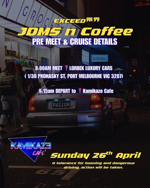 JDMS n Coffee — JDM car meet in Melbourne, VIC on Sunday 26 April 2026