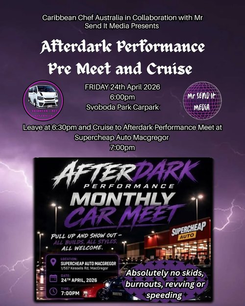Afterdark Performance Pre Meet and Cruise — Euro/JDM car meet in Brisbane, QLD on Friday 24 April 2026