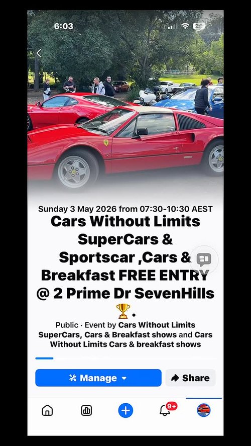 Cars Without Limits SuperCars & Sportscar, Cars & Breakfast — Exotic/Euro car meet in Sydney, NSW on Sunday 3 May 2026