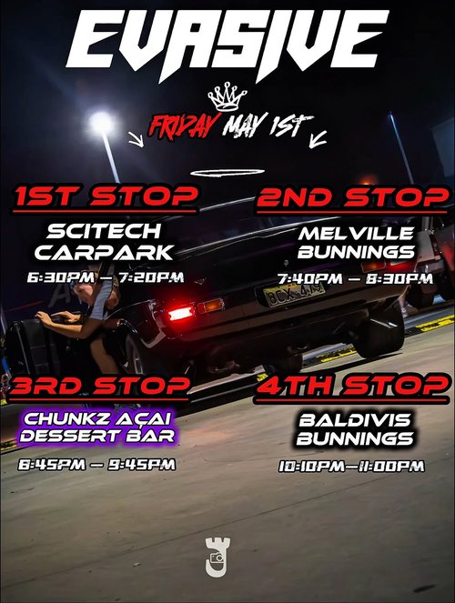 Evasive Friday Night Cruise — JDM car meet in Perth, WA on Friday 1 May 2026
