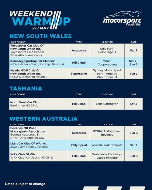 WRX Club WA Jack's Hill Climb — JDM track day in Perth, WA on Sunday 3 May 2026