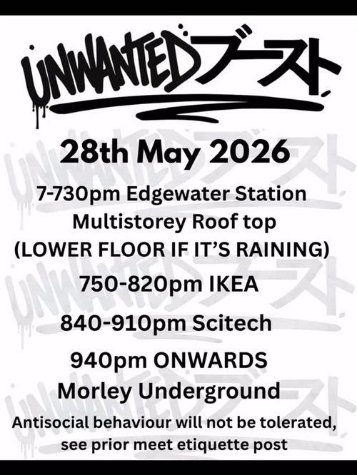 Unwanted Boost Cruise — JDM car meet in Perth, WA on Thursday 28 May 2026