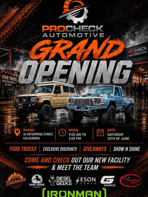 Procheck Automotive Grand Opening — 4x4 car meet in Sunshine Coast, QLD on Saturday 13 June 2026