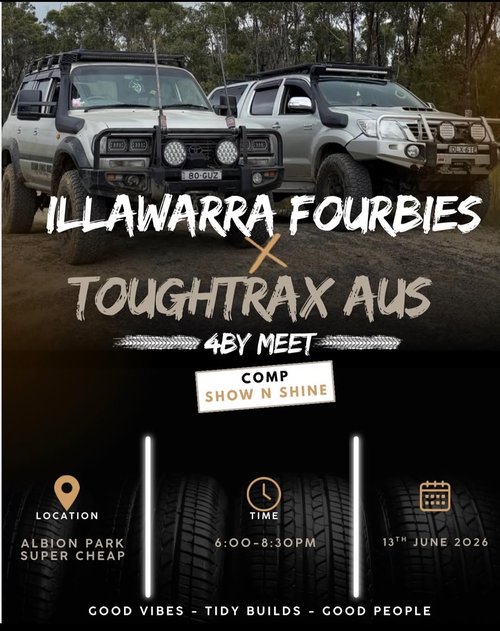 Illawarra Fourbies x Toughtrax Aus 4by Meet — 4x4 car meet in Wollongong, NSW on Saturday 13 June 2026