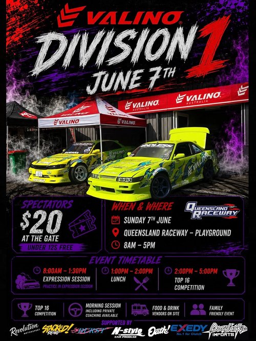 Valino Division 1 — JDM spectator event in Brisbane, QLD on Sunday 7 June 2026