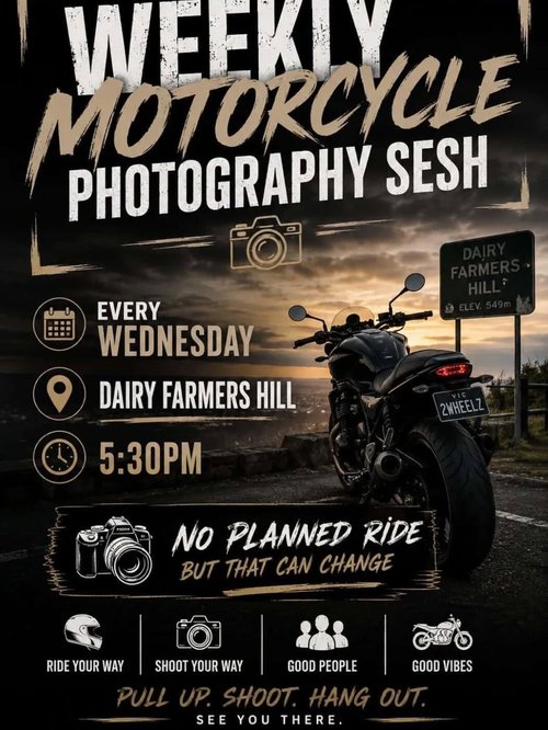 Weekly Motorcycle Photography Sesh — car meet in Sydney, NSW on Wednesday 13 May 2026