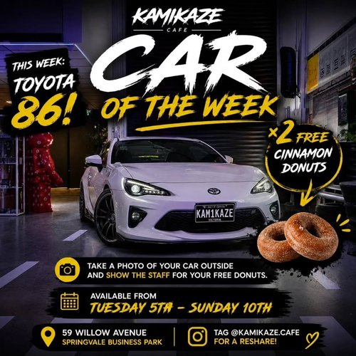 Kamikaze Cafe Car of the Week: Toyota 86 / BRZ — JDM car meet in Melbourne, VIC on Tuesday 5 May 2026
