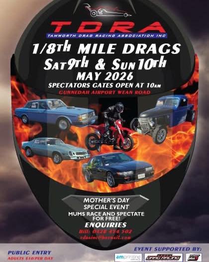 1/8th Mile Drags — Muscle/JDM spectator event in Sydney, NSW on Saturday 9 May 2026