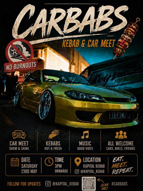 CARBABS Kebab & Car Meet — JDM/Stance car meet in Canberra, NSW on Saturday 23 May 2026