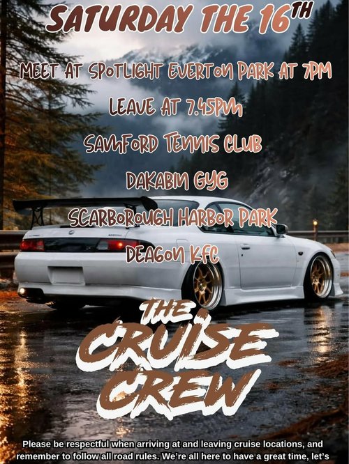 Saturday Night Cruise — JDM/Stance car meet in Brisbane, QLD on Saturday 16 May 2026