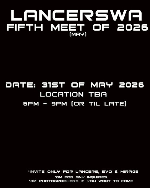 LancersWA Fifth Meet of 2026 — JDM car meet in Perth, WA on Sunday 31 May 2026