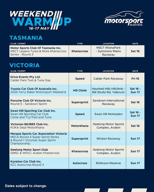 2026 Terry Baker Motorsport Weekend — JDM track day in Melbourne, VIC on Saturday 16 May 2026
